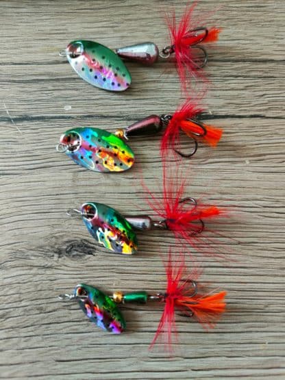 Cuillère Milo multicolore avec plumes pour la pêche de la truite ensemble